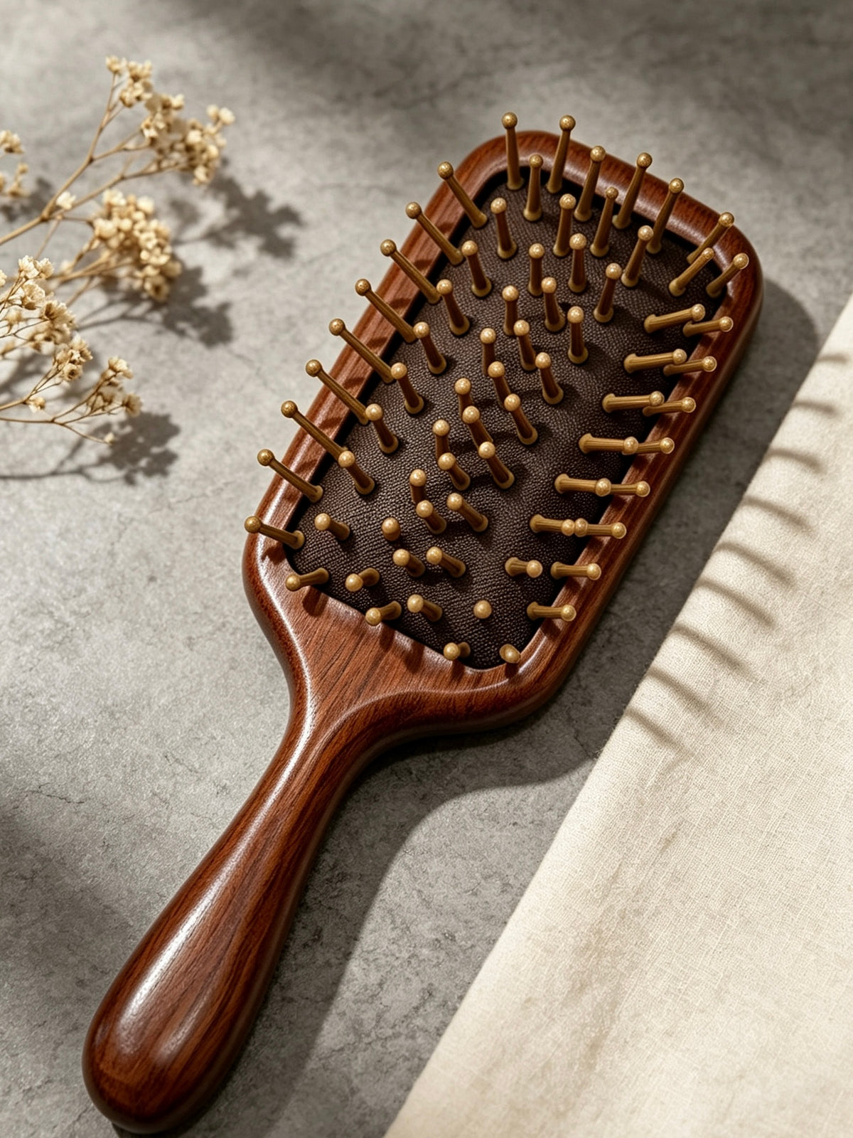 Air Cushion Comb angled view with dried flowers