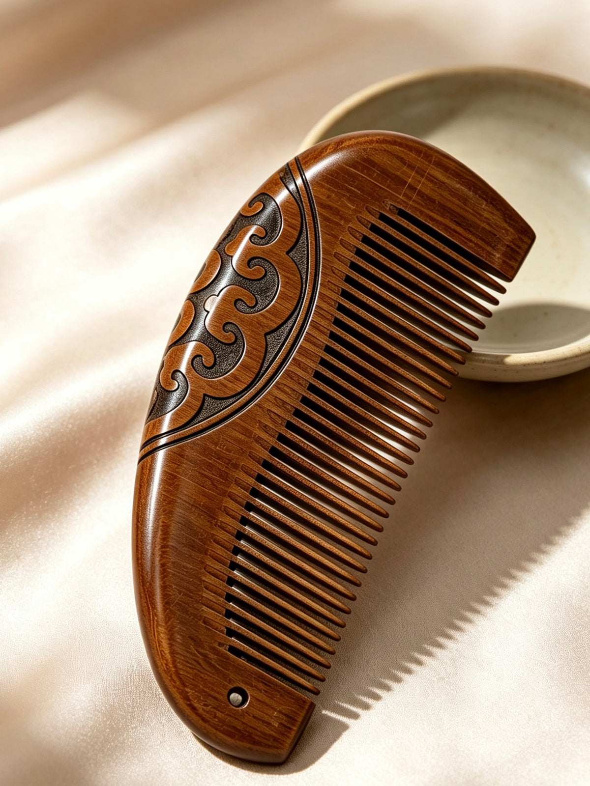 Carved Comb side view on fabric