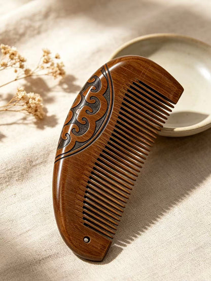Carved Comb with dried flowers and ceramic dish