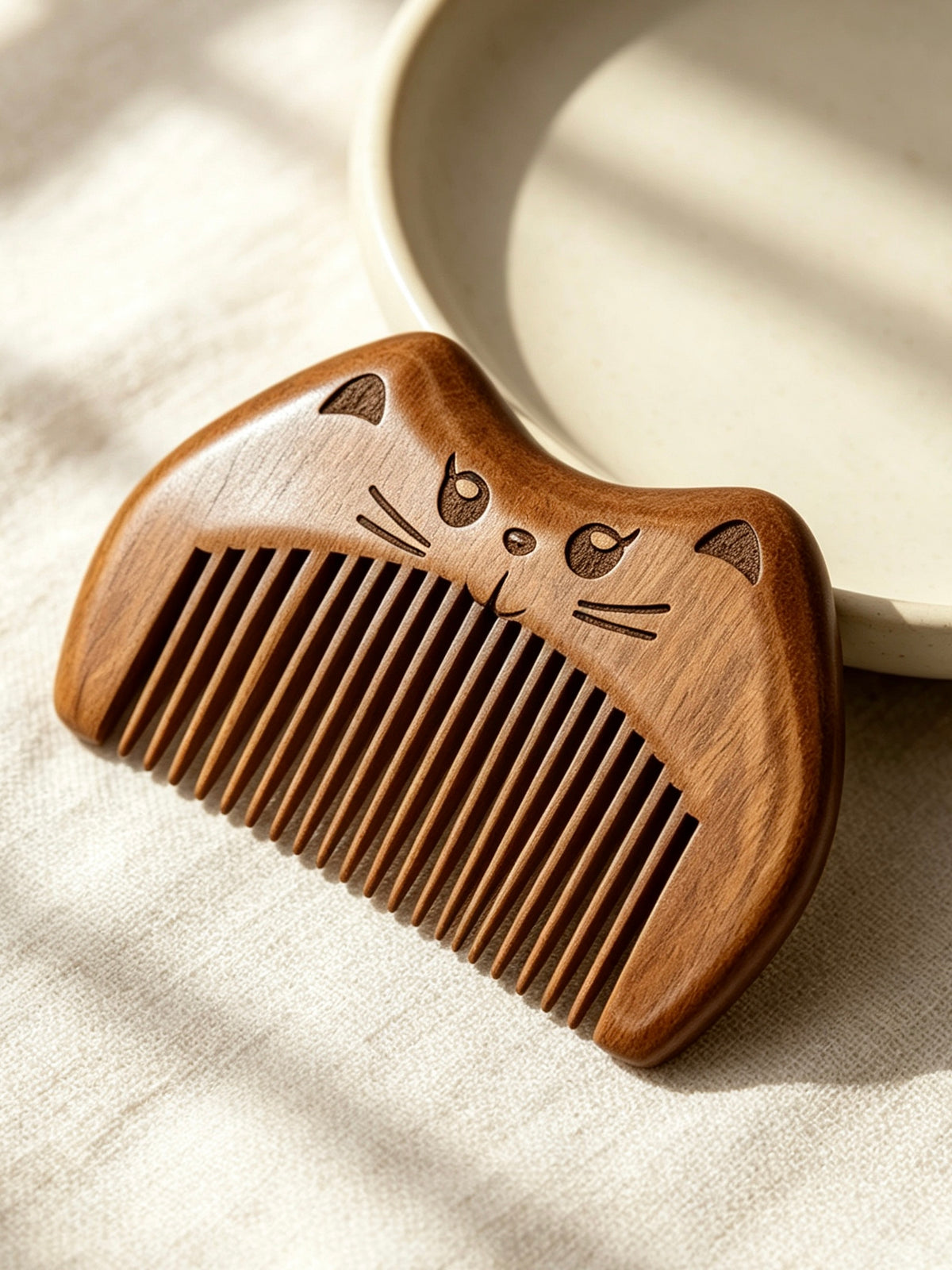 Cat Shaped Comb front view with ceramic dish