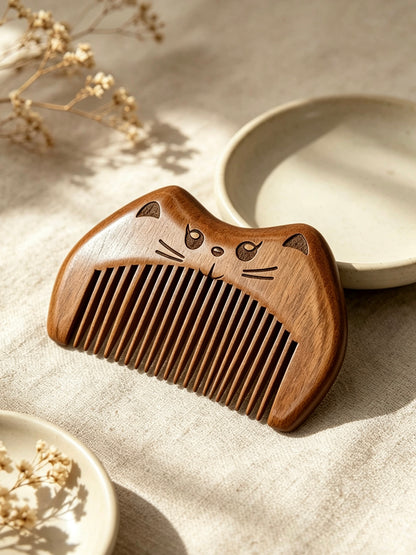 Cat Shaped Comb with dried flowers and ceramic dish
