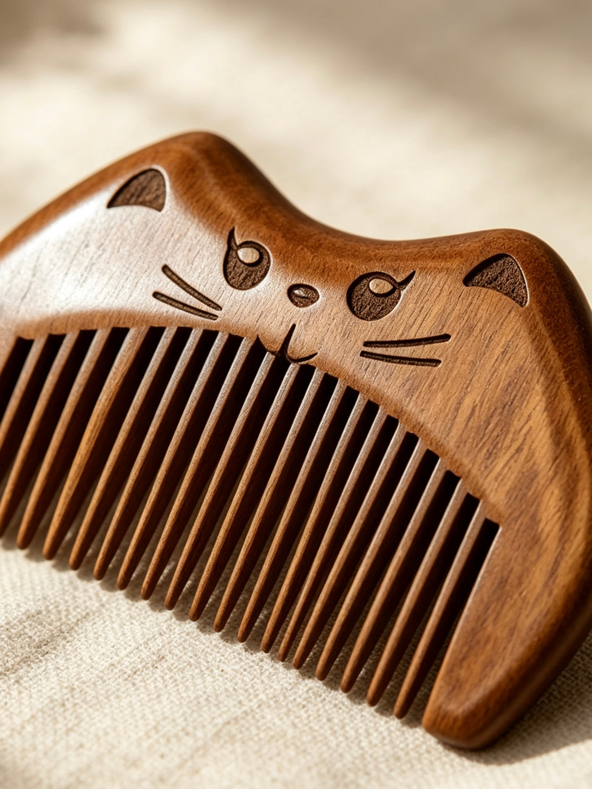 Close-up of Cat Shaped Comb face and teeth