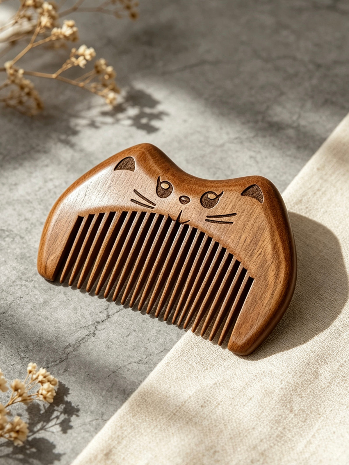 Cat Shaped Comb side view on fabric
