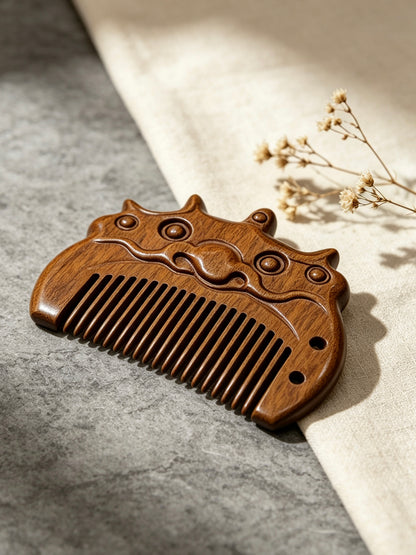 Lion Comb on fabric with dried flowers
