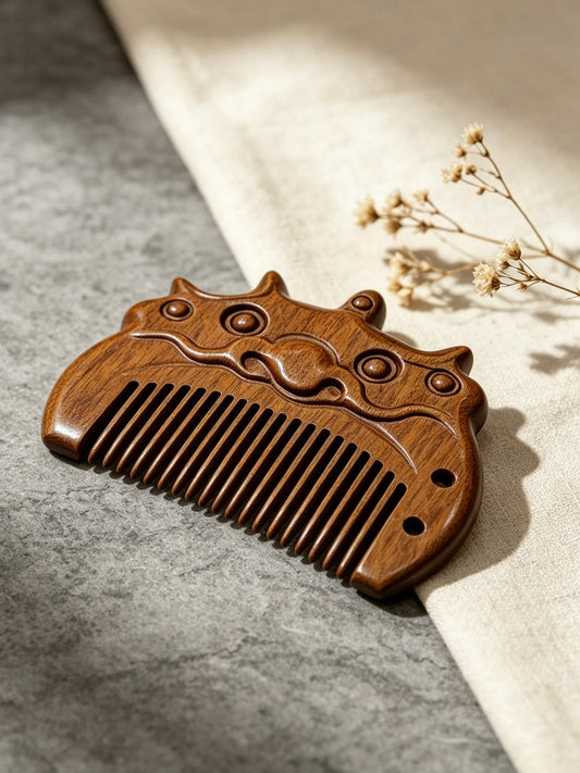 Lion Comb on fabric with dried flowers
