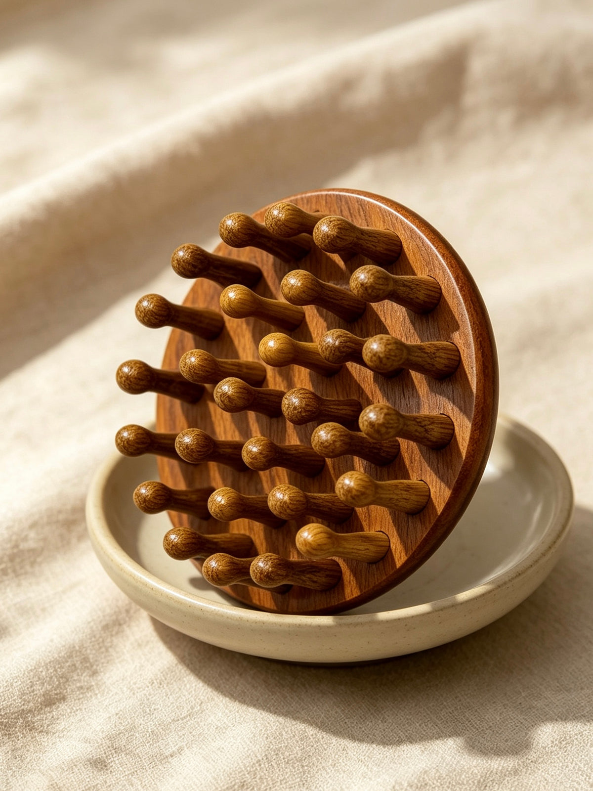 Round Head Massage Comb on ceramic dish