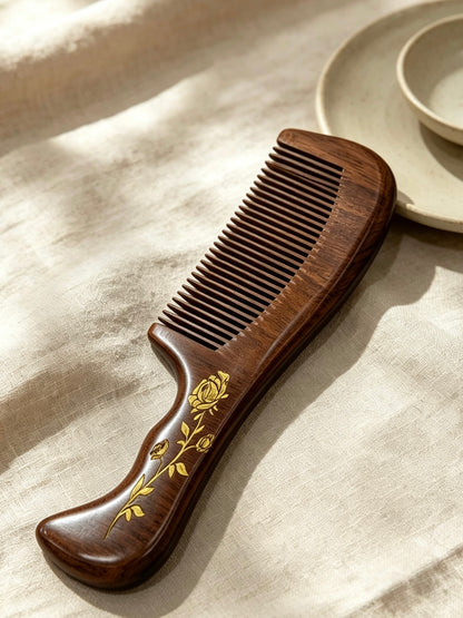 Rose Carved Comb on fabric with ceramic dishes