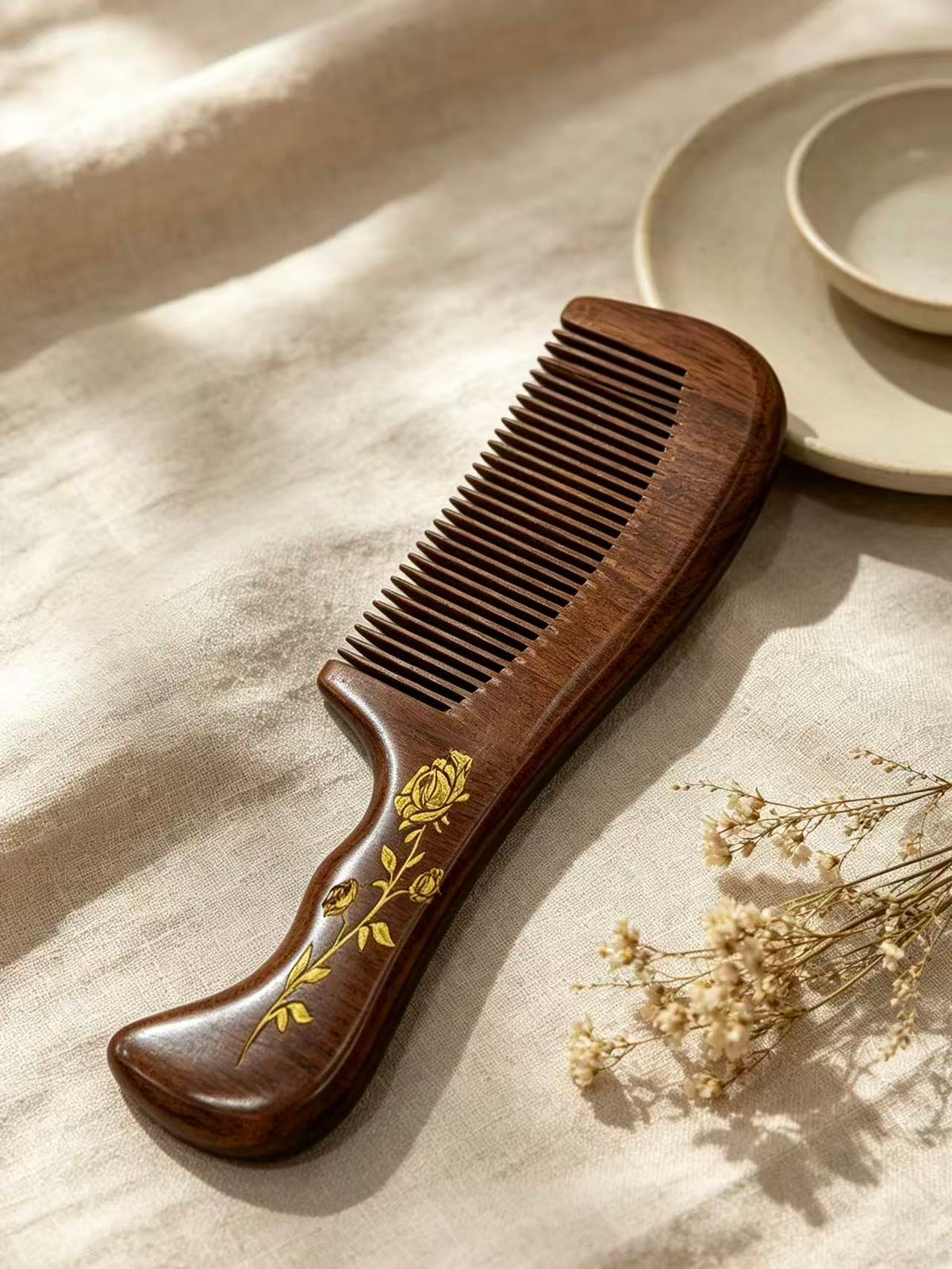 Rose Carved Comb with dried flowers