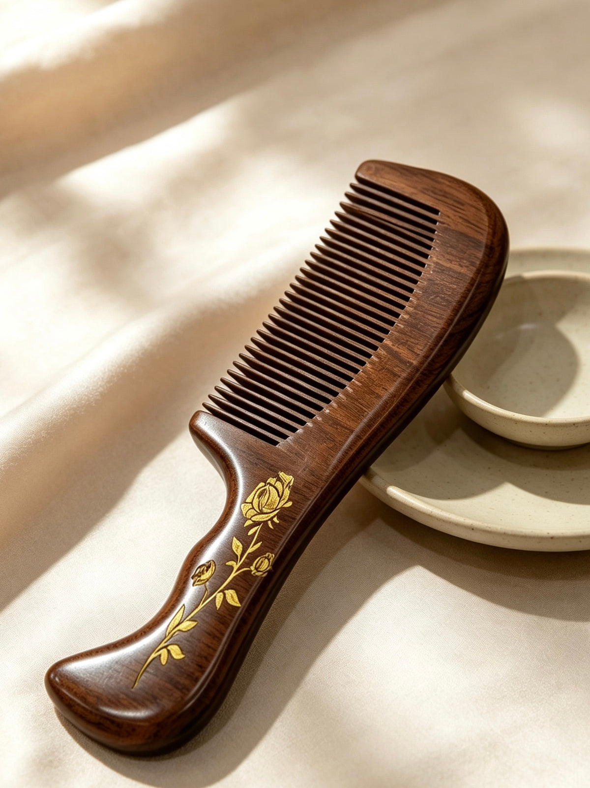 Rose Carved Comb side view on fabric