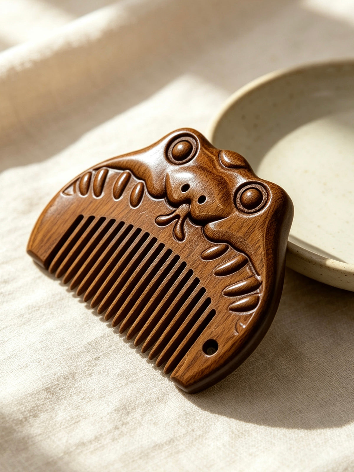 Snake Comb on fabric with ceramic dish