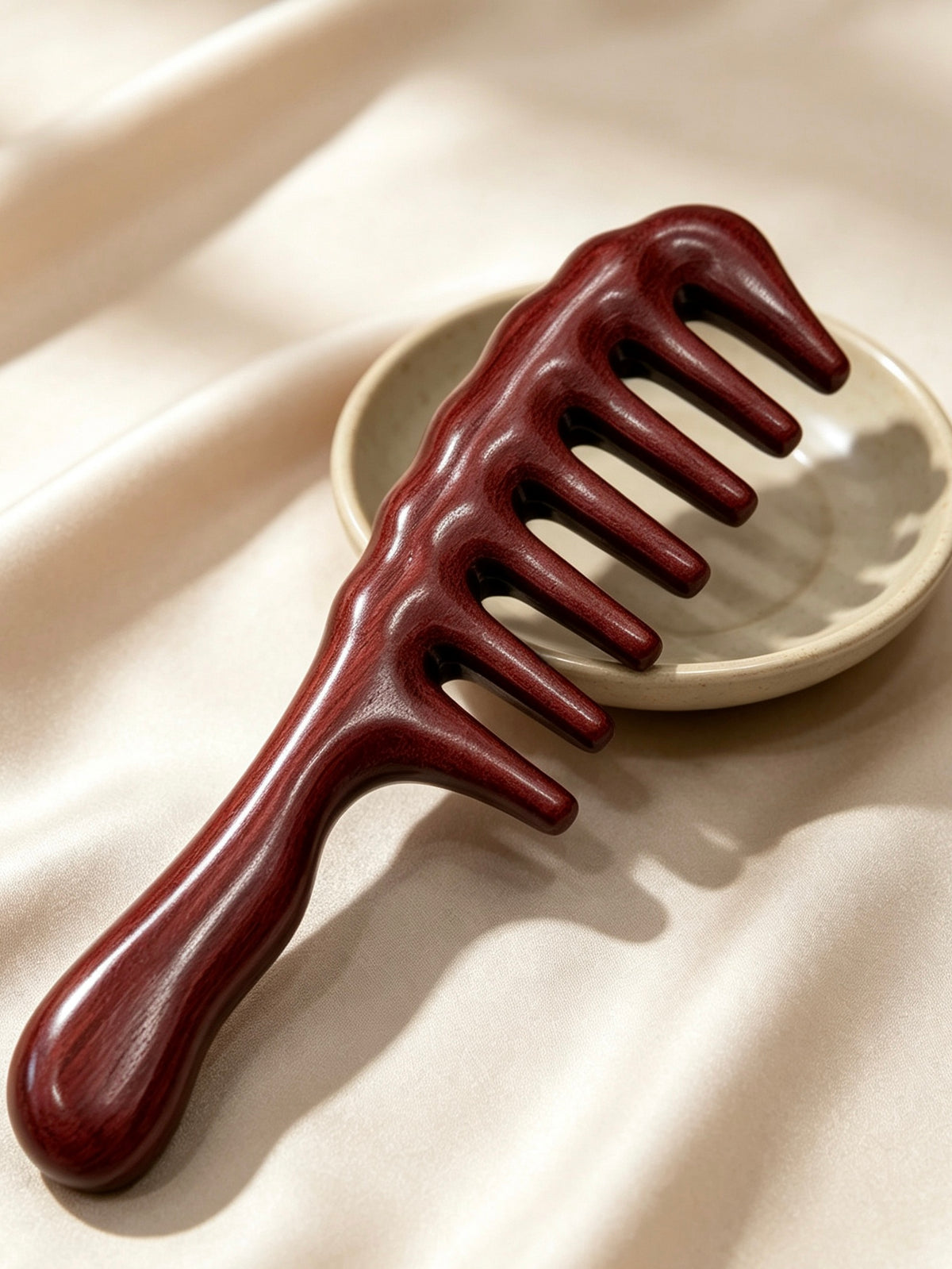 Wide Tooth Comb angled view on fabric